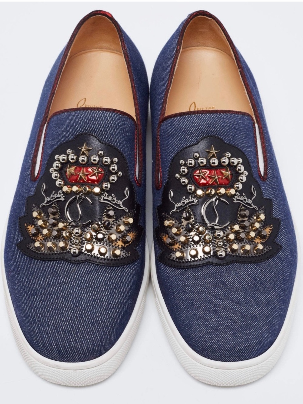 #S143 Christian Louboutin Embellished Slip‑On Sneakers Blue (Retail $940 USD)